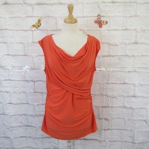 VINCE CAMUTO size XL Orange Draped Neck Ruched Sleeveless Tunic Blouse